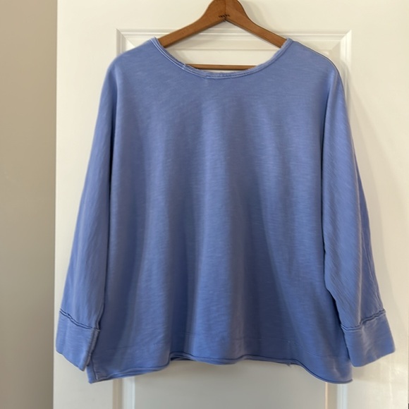Fresh Produce Periwinkle Blue Sunset Sweatshirt w Raw/Unfinished Hems - Picture 9 of 13